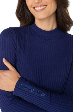 LM8J03K61 - Mock Neck Top w/ Button Detail-02-Tops/Blouses-Liverpool-Krista Anne's Boutique, Women's Fashion and Accessories Located in Oklahoma City, OK and Black Mountain, NC