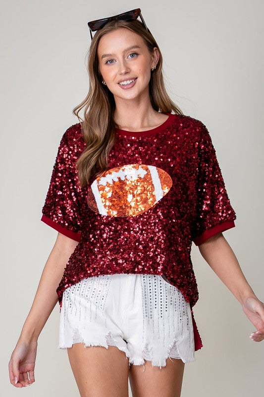 10625 - Game Day Football Sparkly Top-03-Tees/Tanks-Vanilla Monkey-Krista Anne's Boutique, Women's Fashion and Accessories Located in Oklahoma City, OK and Black Mountain, NC