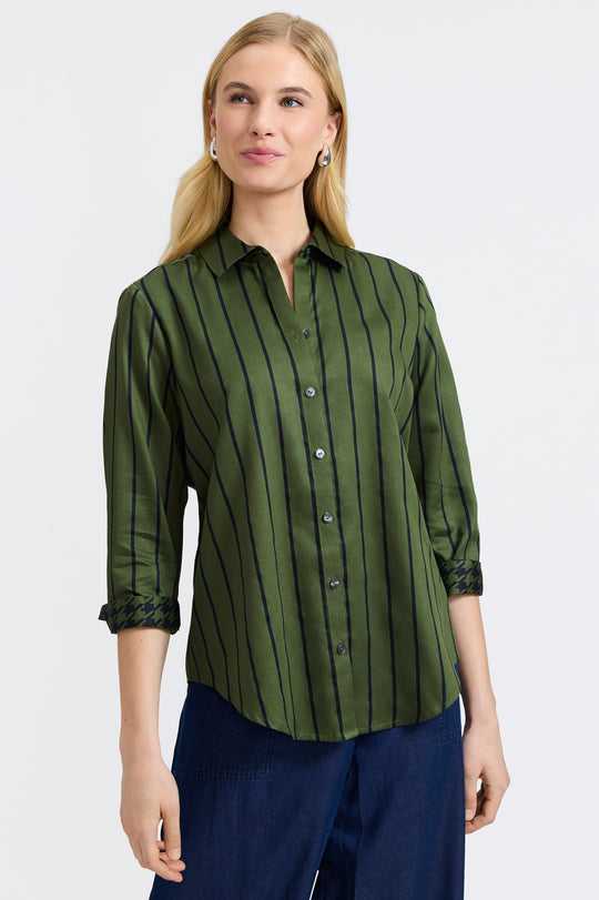203717 - Margie 3/4 Sleeve Stripe Shirt-02-Tops/Blouses-Foxcroft-Krista Anne's Boutique, Women's Fashion and Accessories Located in Oklahoma City, OK and Black Mountain, NC