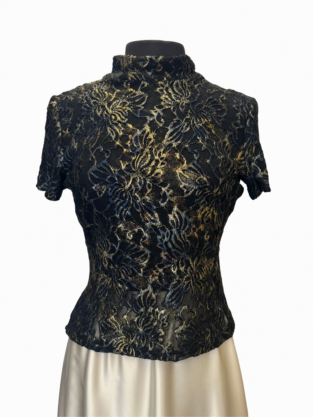 254321 - Mock Neck Short Sleeve Lace Top-02-Tops/Blouses-Frank Lyman-Krista Anne's Boutique, Women's Fashion and Accessories Located in Oklahoma City, OK and Black Mountain, NC