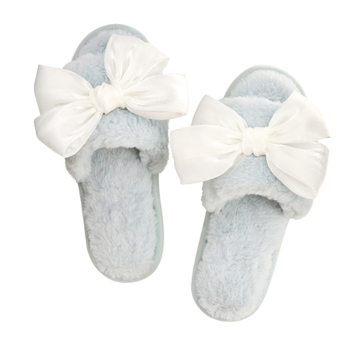 R0730 - White Bow Plush Slippers-12-Gifts-Bella Apparel-Krista Anne's Boutique, Women's Fashion and Accessories Located in Oklahoma City, OK and Black Mountain, NC