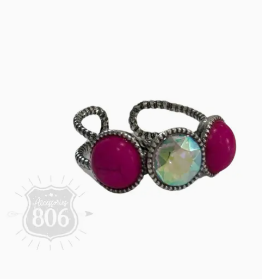 806-R038 - Triple Stone Adjustable Ring-10-Jewelry-Pink Panache-Krista Anne's Boutique, Women's Fashion and Accessories Located in Oklahoma City, OK and Black Mountain, NC