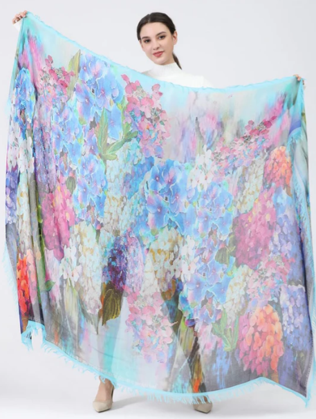 D-211 - You Are a Joy Bomb - Blue Hydrangeas - Loves Pure Light Scarf-08-Scarves/Wrapes-Love's Pure Light-Krista Anne's Boutique, Women's Fashion and Accessories Located in Oklahoma City, OK and Black Mountain, NC