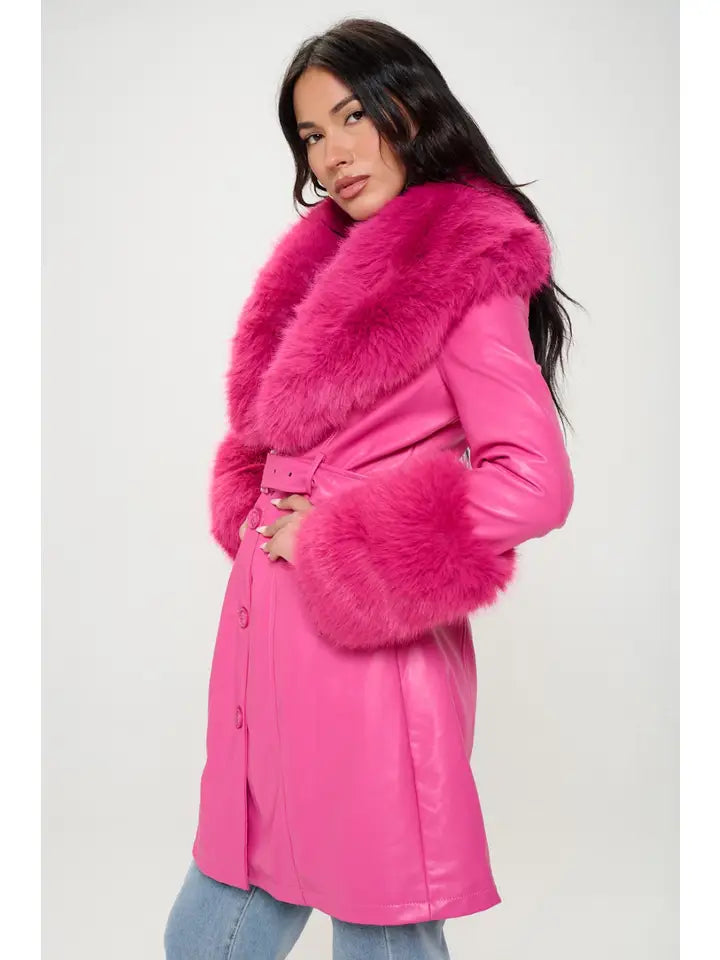 L414L1 - Emberlong Vegan Leather Coat-07-Coats/Outerwear-LA Coalition-Krista Anne's Boutique, Women's Fashion and Accessories Located in Oklahoma City, OK and Black Mountain, NC