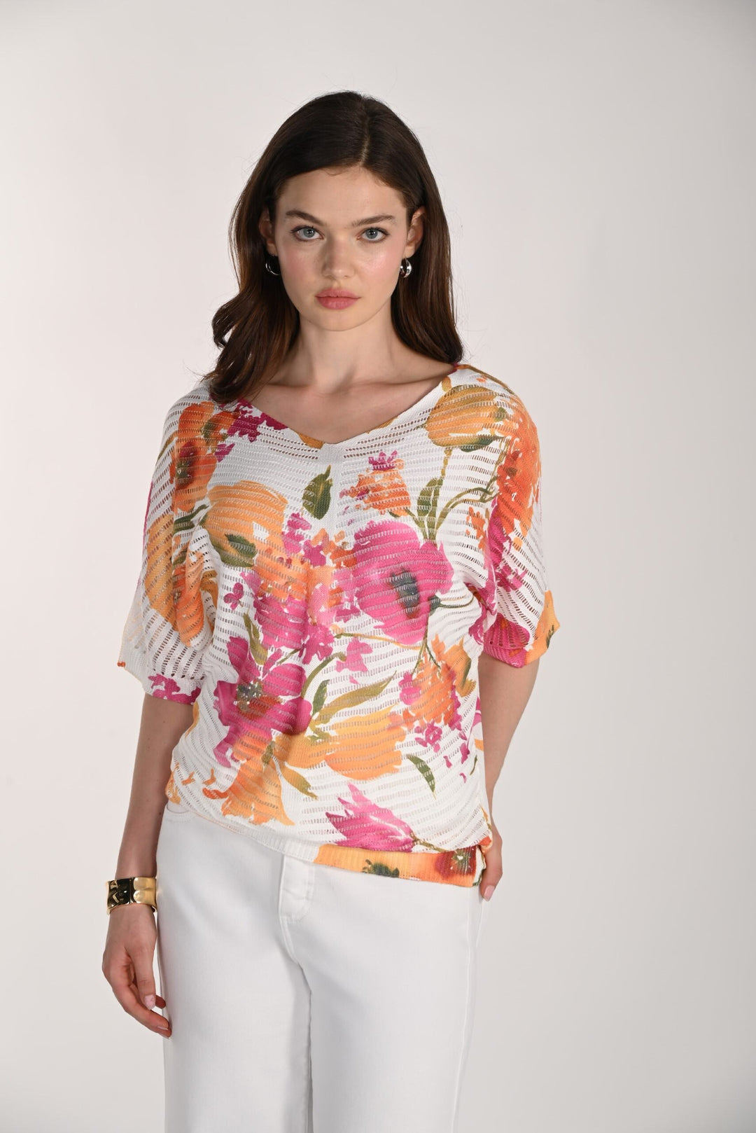 261644 - V-neck Floral Knit Top-03-Tees/Tanks-Frank Lyman-Krista Anne's Boutique, Women's Fashion and Accessories Located in Oklahoma City, OK and Black Mountain, NC