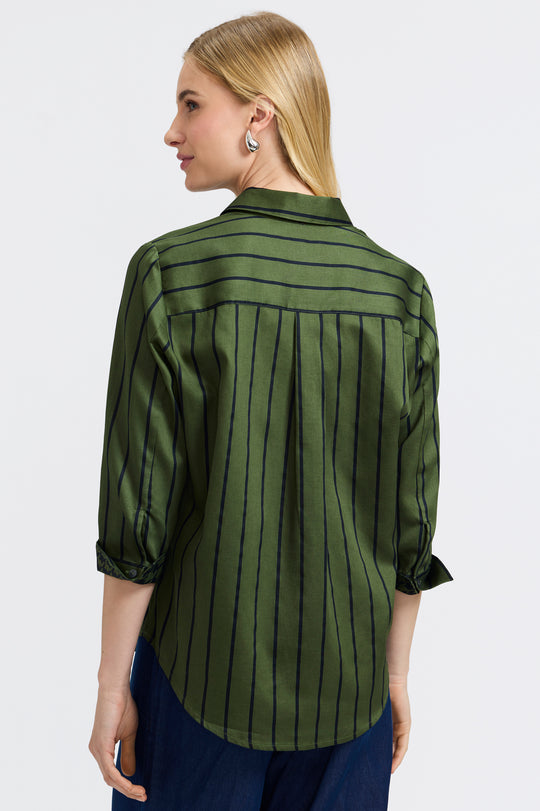 203717 - Margie 3/4 Sleeve Stripe Shirt-02-Tops/Blouses-Foxcroft-Krista Anne's Boutique, Women's Fashion and Accessories Located in Oklahoma City, OK and Black Mountain, NC