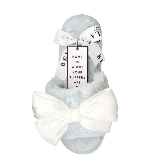 R0730 - White Bow Plush Slippers-12-Gifts-Bella Apparel-Krista Anne's Boutique, Women's Fashion and Accessories Located in Oklahoma City, OK and Black Mountain, NC