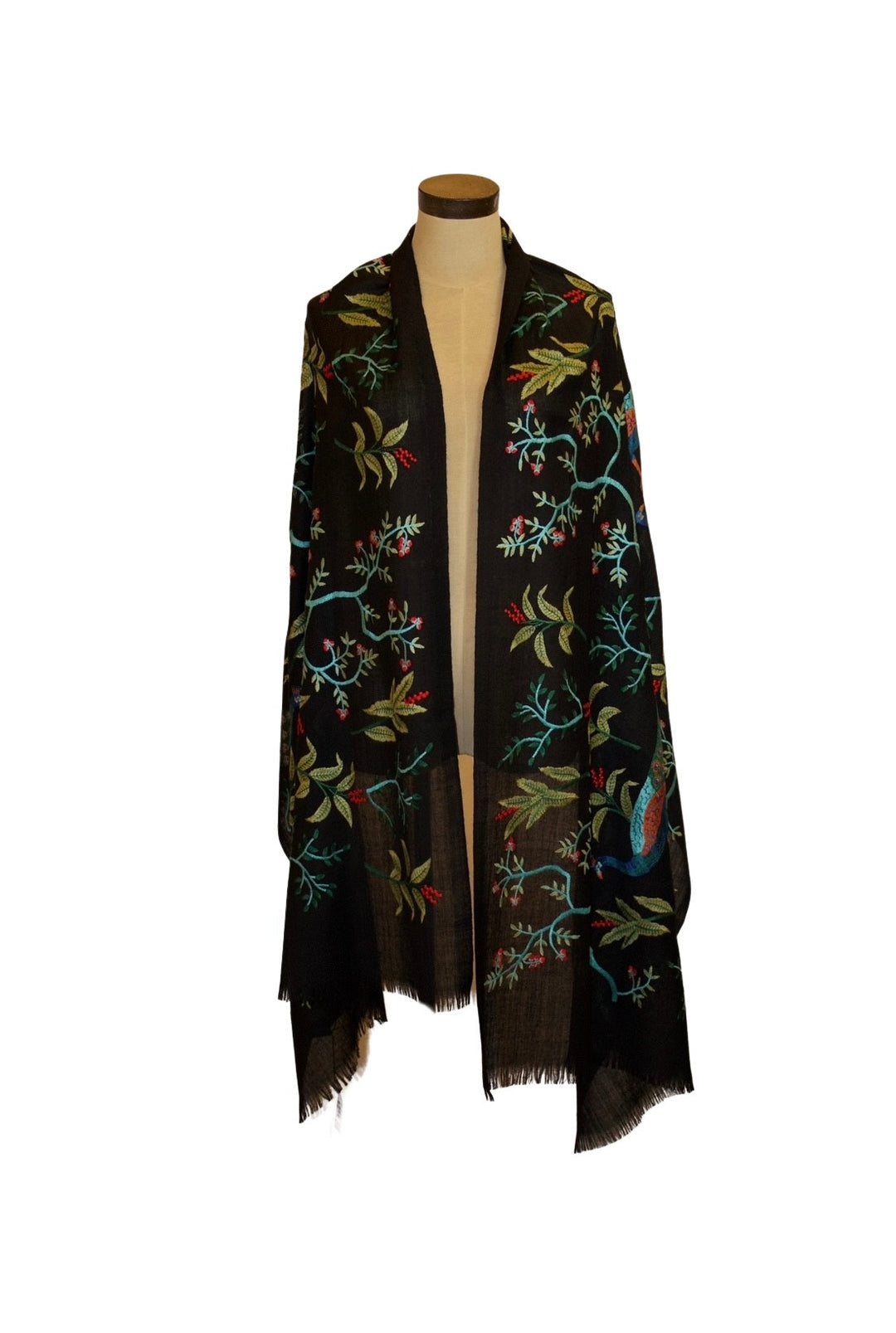 21132 - Peacock Embroidered Scarf-08-Scarves/Wraps-ANU-Krista Anne's Boutique, Women's Fashion and Accessories Located in Oklahoma City, OK and Black Mountain, NC
