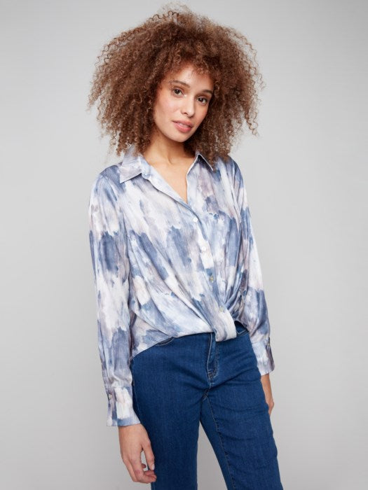 C4551D-314C - Long Sleeve Shirt With Twisted Front-05-Sweaters-Charlie B.-Krista Anne's Boutique, Women's Fashion and Accessories Located in Oklahoma City, OK and Black Mountain, NC