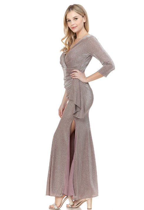 7073 - 3/4 Sleeve Shimmer Gown-06-Dresses/Jumpsuits-jo+el-Krista Anne's Boutique, Women's Fashion and Accessories Located in Oklahoma City, OK and Black Mountain, NC