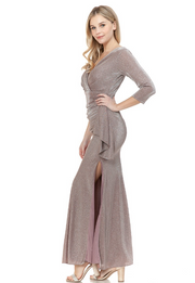 7073 - 3/4 Sleeve Shimmer Gown