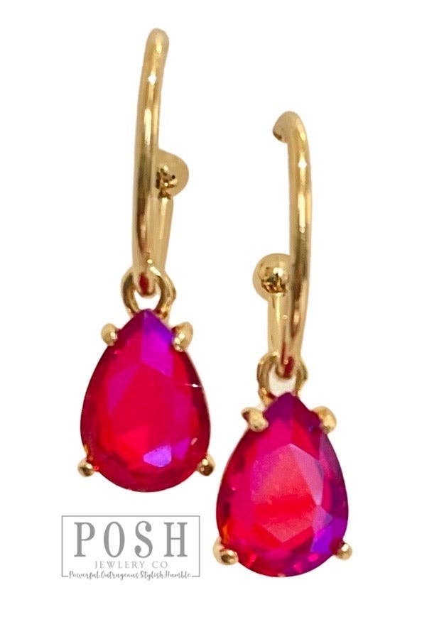 9PE304 - Rhinestone teardrop on hoop earring-10-Jewelry-Pink Panache Brands-Krista Anne's Boutique, Women's Fashion and Accessories Located in Oklahoma City, OK and Black Mountain, NC