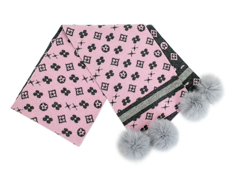 SCIM90 Luxe Monogram Fox-Pom Scarf-09-Accessories-Mitchie's Matchings-Krista Anne's Boutique, Women's Fashion and Accessories Located in Oklahoma City, OK and Black Mountain, NC