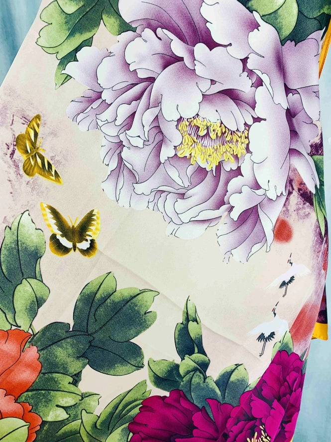 JC023324 - Oriental Peonies Satin Scarf-08-Scarves/Wraps-JC Sunny Fashion-Krista Anne's Boutique, Women's Fashion and Accessories Located in Oklahoma City, OK and Black Mountain, NC