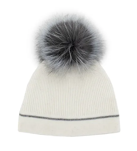 HTAN71 - Beanie w/ Fox Fur Pom-09-Accessories-Mitchie's Matchings-Krista Anne's Boutique, Women's Fashion and Accessories Located in Oklahoma City, OK and Black Mountain, NC