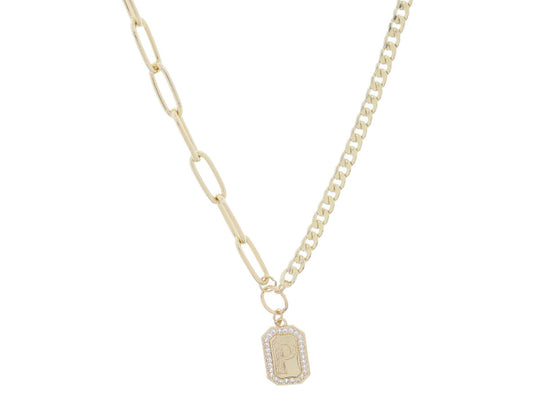 JM5815N - Half and Half Chain with Crystal Edged Initial-10-Jewelry-Jane Marie-Krista Anne's Boutique, Women's Fashion and Accessories Located in Oklahoma City, OK