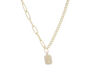 JM5815N - Half and Half Chain with Crystal Edged Initial