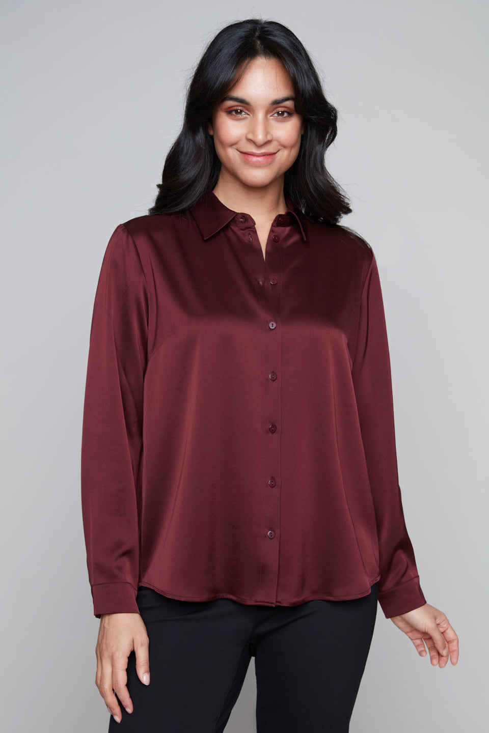 7622 - Satin Button Down Blouse-02-Tops/Blouses-Carre Noir-Krista Anne's Boutique, Women's Fashion and Accessories Located in Oklahoma City, OK and Black Mountain, NC