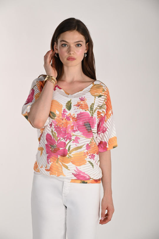 261644 - V-neck Floral Knit Top-03-Tees/Tanks-Frank Lyman-Krista Anne's Boutique, Women's Fashion and Accessories Located in Oklahoma City, OK and Black Mountain, NC
