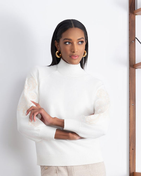 A46005 - Embroidered Sleeve Sweater-05-Sweaters-Alison Sheri-Krista Anne's Boutique, Women's Fashion and Accessories Located in Oklahoma City, OK and Black Mountain, NC