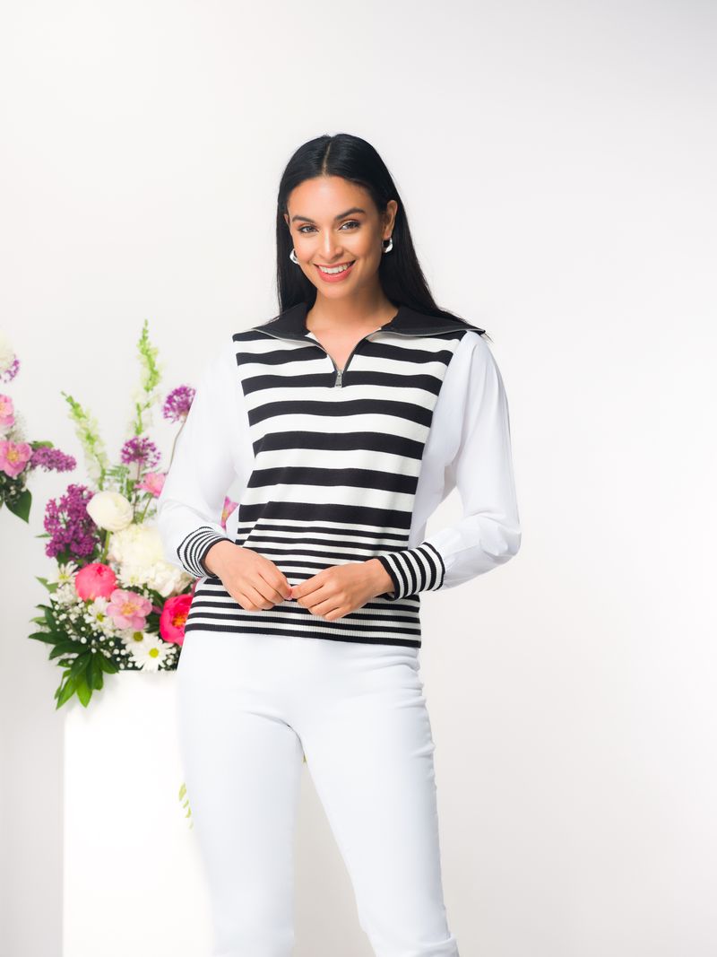 EW36322 - Striped Fusion Blouse-02-Tops/Blouses-Elena Wang-Krista Anne's Boutique, Women's Fashion and Accessories Located in Oklahoma City, OK and Black Mountain, NC