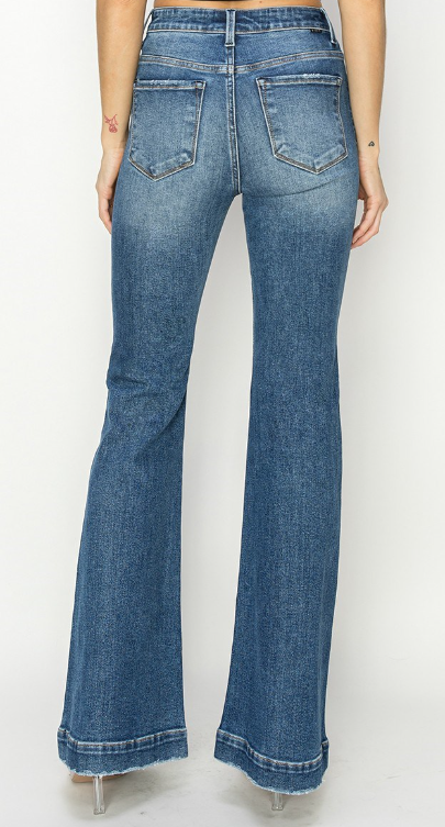 RDP5297 - High Rise Patched Pocket Front Flare Jeans-04-Bottoms-Risen Jeans-Krista Anne's Boutique, Women's Fashion and Accessories Located in Oklahoma City, OK and Black Mountain, NC