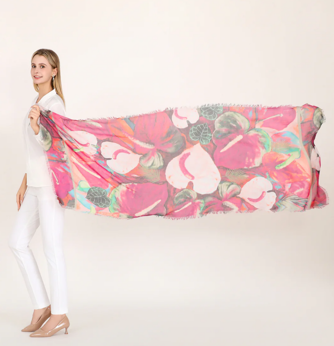 D-818 - "Dance the Calypso" Silk Blend Oblong Scarf-08-Scarves/Wraps-Love's Pure Light-Krista Anne's Boutique, Women's Fashion and Accessories Located in Oklahoma City, OK and Black Mountain, NC