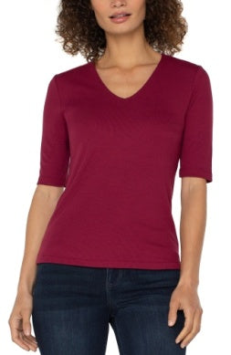 LM8A11K40 - Double Layer V-Neck 1/2 Sleeve Rib Knit Top-03-Tees/Tanks-Liverpool-Krista Anne's Boutique, Women's Fashion and Accessories Located in Oklahoma City, OK and Black Mountain, NC