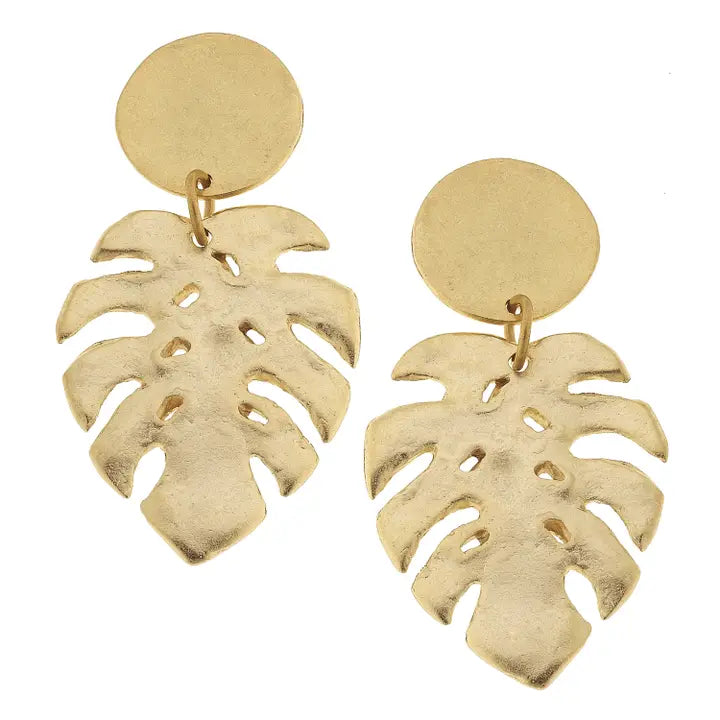 1479G - Monstera Leaf Earrings-10-Jewelry-Susan Shaw-Krista Anne's Boutique, Women's Fashion and Accessories Located in Oklahoma City, OK and Black Mountain, NC