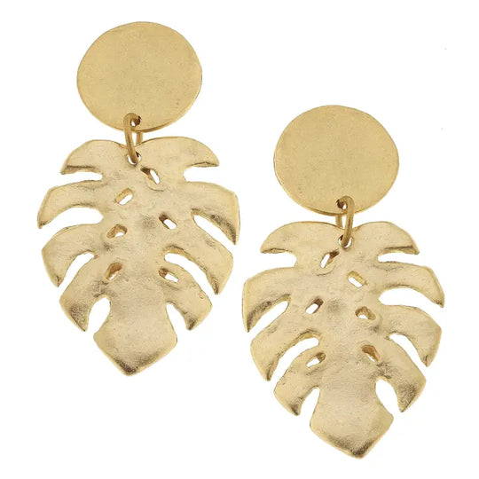 1479G - Monstera Leaf Earrings-10-Jewelry-Susan Shaw-Krista Anne's Boutique, Women's Fashion and Accessories Located in Oklahoma City, OK and Black Mountain, NC