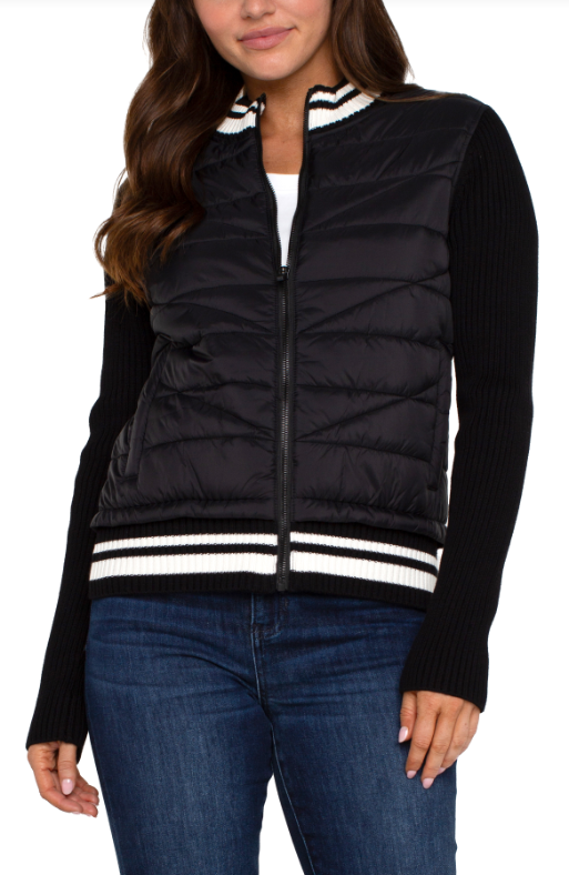 LM8D67SW53-S - Quilted Front Zip Jacket-01-Jackets/Blazers-Liverpool-Krista Anne's Boutique, Women's Fashion and Accessories Located in Oklahoma City, OK and Black Mountain, NC