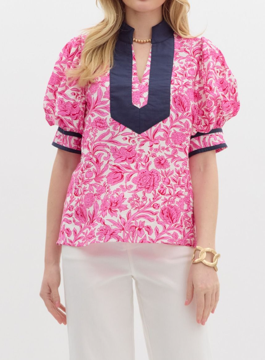 T26645 - Floral Top w/ Accent Band-02-Tops/Blouses-Aslan Rose-Krista Anne's Boutique, Women's Fashion and Accessories Located in Oklahoma City, OK and Black Mountain, NC