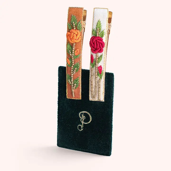 BAR24 - Rose Embellished Hair Bars (Set of 2)-09-Accessories-Powder-Krista Anne's Boutique, Women's Fashion and Accessories Located in Oklahoma City, OK and Black Mountain, NC
