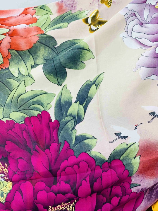 JC023324 - Oriental Peonies Satin Scarf-08-Scarves/Wraps-JC Sunny Fashion-Krista Anne's Boutique, Women's Fashion and Accessories Located in Oklahoma City, OK and Black Mountain, NC