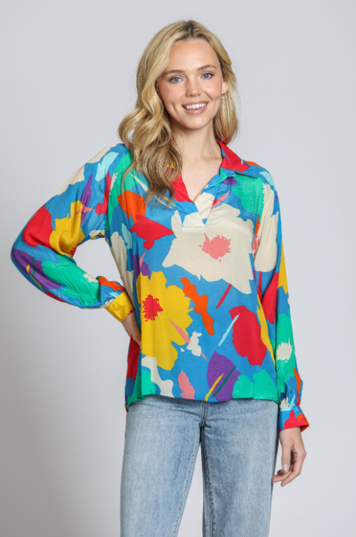 T16P/B-993D/NC - Half-Placket Pullover Blouse-02-Tops/Blouses-Apny Apparel Inc-Krista Anne's Boutique, Women's Fashion and Accessories Located in Oklahoma City, OK and Black Mountain, NC