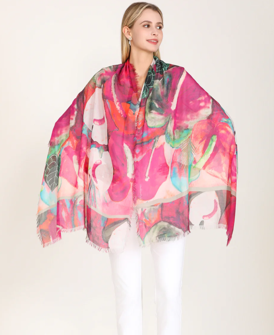 D-818 - "Dance the Calypso" Silk Blend Oblong Scarf-08-Scarves/Wraps-Love's Pure Light-Krista Anne's Boutique, Women's Fashion and Accessories Located in Oklahoma City, OK and Black Mountain, NC