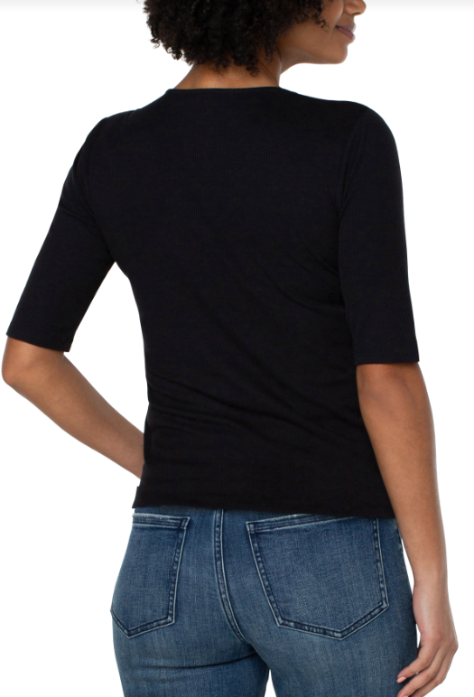 LM8A11K40 - Double Layer V-Neck 1/2 Sleeve Rib Knit Top-02-Tops/Blouses-Liverpool-Krista Anne's Boutique, Women's Fashion and Accessories Located in Oklahoma City, OK and Black Mountain, NC