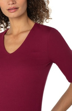 LM8A11K40 - Double Layer V-Neck 1/2 Sleeve Rib Knit Top-03-Tees/Tanks-Liverpool-Krista Anne's Boutique, Women's Fashion and Accessories Located in Oklahoma City, OK and Black Mountain, NC