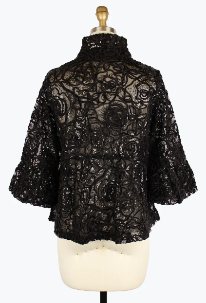 2411 - Floral Chenille & Sequins Peplum Jacket-01-Jackets/Blazers-Damee-Krista Anne's Boutique, Women's Fashion and Accessories Located in Oklahoma City, OK and Black Mountain, NC