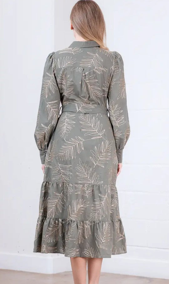 HD30410T - Gold Embroidered Palms Midi Dress-06-Dresses/Jumpsuits-Aslan Rose-Krista Anne's Boutique, Women's Fashion and Accessories Located in Oklahoma City, OK and Black Mountain, NC
