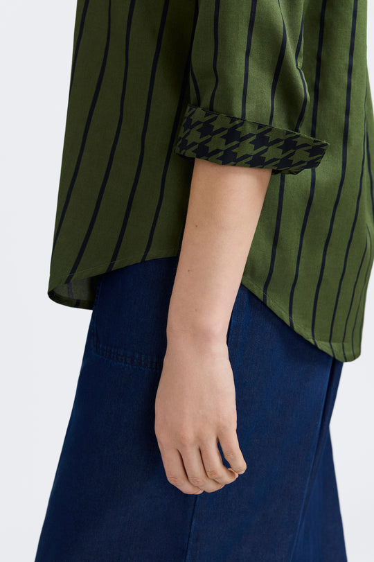 203717 - Margie 3/4 Sleeve Stripe Shirt-02-Tops/Blouses-Foxcroft-Krista Anne's Boutique, Women's Fashion and Accessories Located in Oklahoma City, OK and Black Mountain, NC