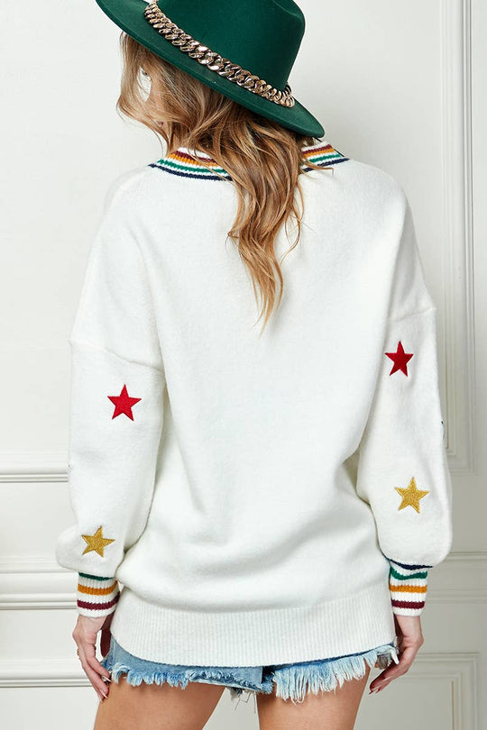 CS5052 - Ombre Star Stripe Knit Sweater-05-Sweaters-Cezele-Krista Anne's Boutique, Women's Fashion and Accessories Located in Oklahoma City, OK and Black Mountain, NC