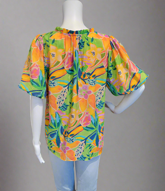 45552 - Tropical Blousen Sleeve Top-02-Tops/Blouses-Aslan Rose-Krista Anne's Boutique, Women's Fashion and Accessories Located in Oklahoma City, OK and Black Mountain, NC