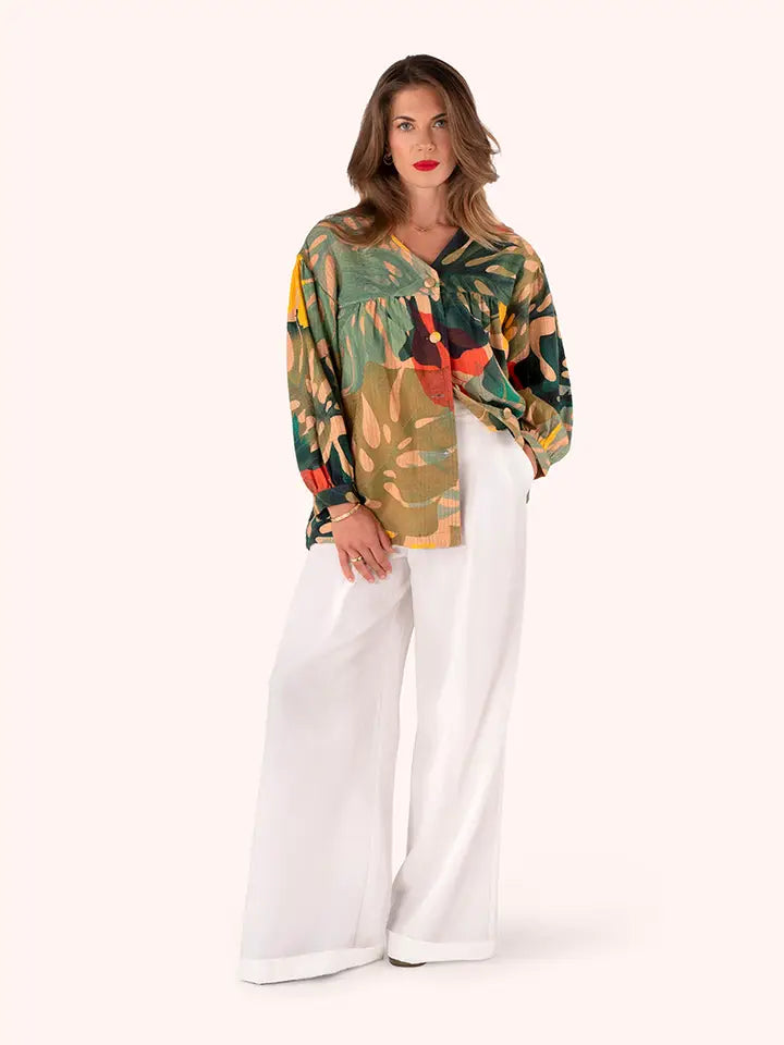 SCJ2 - Exotic Leaves Short Cotton Jacket-01-Jackets/Blazers-Powder-Krista Anne's Boutique, Women's Fashion and Accessories Located in Oklahoma City, OK and Black Mountain, NC