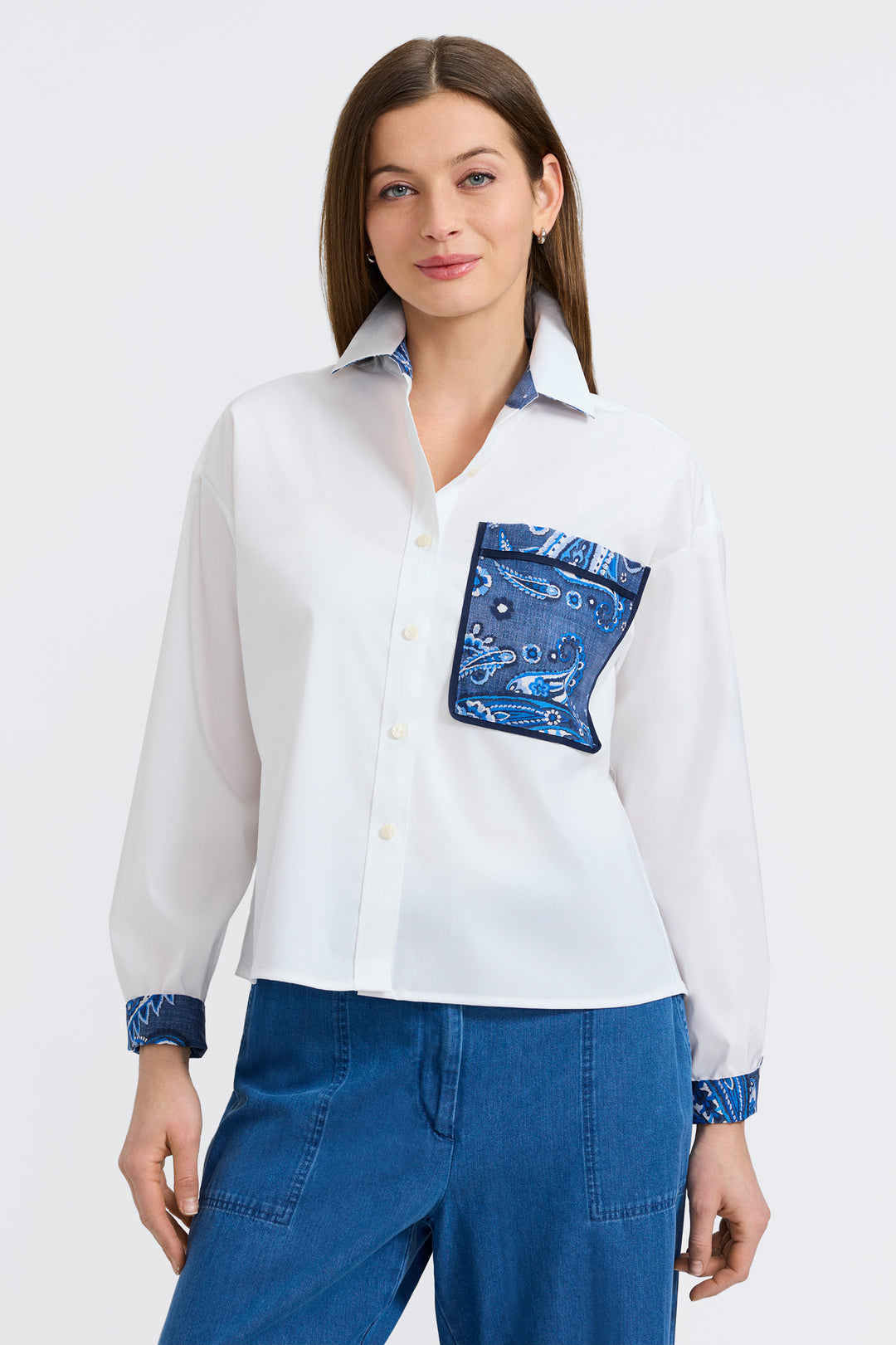 203824 - Marina Paisley Accent Blouse-02-Tops/Blouses-Foxcroft-Krista Anne's Boutique, Women's Fashion and Accessories Located in Oklahoma City, OK and Black Mountain, NC