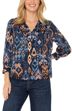 LM8B72H65P17 - 3/4 Sleeve V-neck Popover Woven Blouse-02-Tops/Blouses-Liverpool-Krista Anne's Boutique, Women's Fashion and Accessories Located in Oklahoma City, OK and Black Mountain, NC