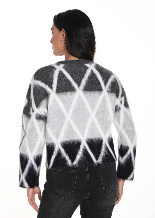 243473U - Fuzzy Diamond Sweater-05-Sweaters-Frank Lyman-Krista Anne's Boutique, Women's Fashion and Accessories Located in Oklahoma City, OK and Black Mountain, NC