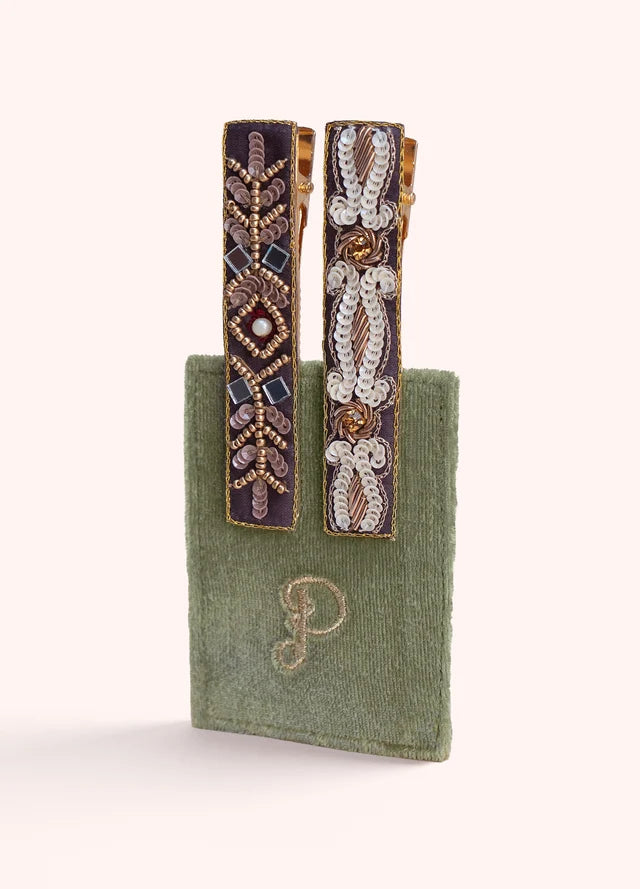 BAR26 - Trees & Swirls Embellished Hair Bars (Set of 2)-09-Accessories-Powder-Krista Anne's Boutique, Women's Fashion and Accessories Located in Oklahoma City, OK and Black Mountain, NC