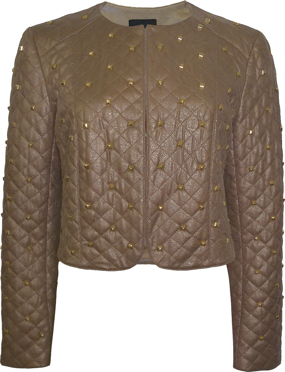 BCJ101C22 - Quilted Faux Vegan Leather Bolero with Studs-01-Jackets/Blazers-Insight-Krista Anne's Boutique, Women's Fashion and Accessories Located in Oklahoma City, OK and Black Mountain, NC