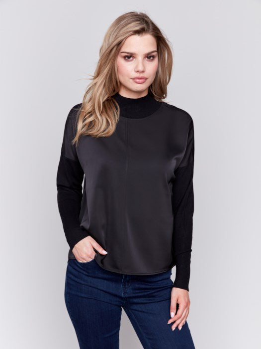 C1345R-686B - Satin Mock Neck Top-02-Tops/Blouses-Charlie B.-Krista Anne's Boutique, Women's Fashion and Accessories Located in Oklahoma City, OK and Black Mountain, NC